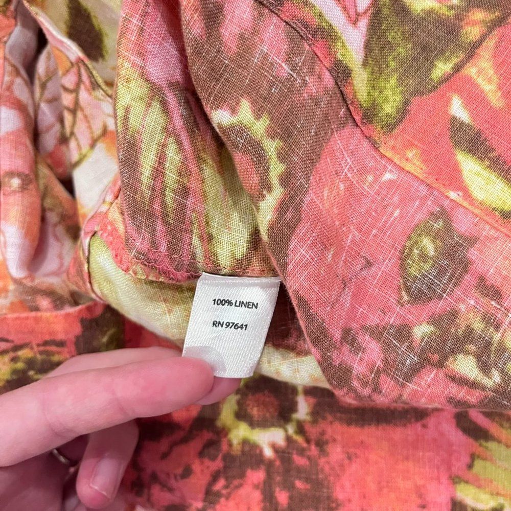 J. Jill Love Linen Dress Size Medium Women's Sleeveless Orange Pink Floral Print - Picture 7 of 7